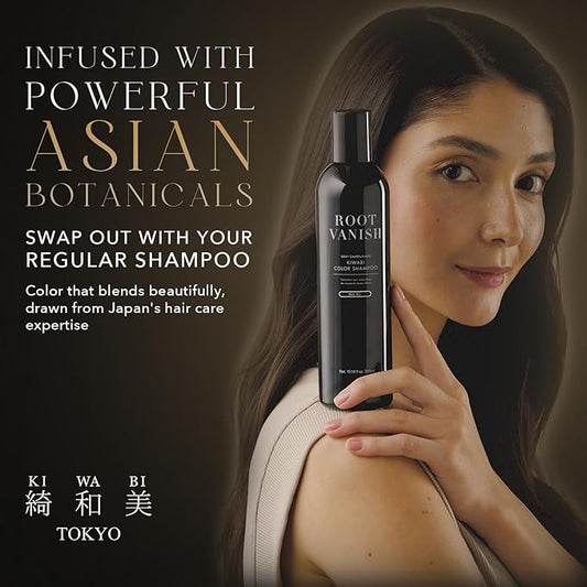 KIWABI Hair Color Shampoo for Gray Coverage – Gradual, All Natural Hair Dye Shampoo for Women & Men – Hydrating, Sulfate-Free, Ammonia-Free, Vegan Scalp Care with 31 Botanicals (Light Brown)