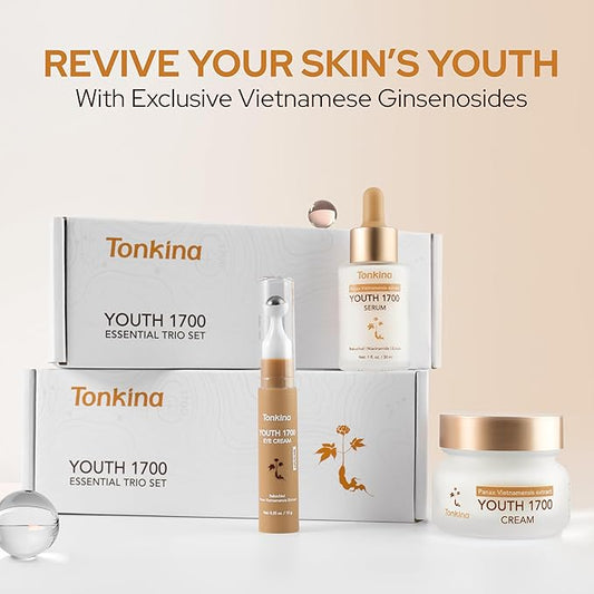 Youth 1700 Essential Trio Set, Vietnamese Ginseng Anti-Aging Skin Care Kit with Serum, Eye Cream & Moisturizer for Wrinkle Care & Firm, Radiant Skin, For All Skin Types