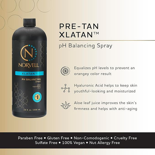 Norvell Pre Spray Tan XLATAN pH Balancing Spray 34 fl.oz. – Professional Sunless Tanning Skin Prep Formula for Even, Natural Looking Color, Improves Spray Tan Absorption & Longevity