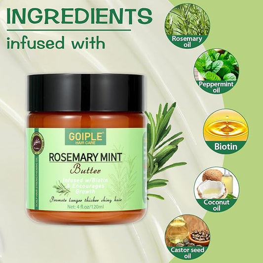 WOZUTUNT Rosemary Mint Butter for Hair Growth Strengthen and Strong Roots, Nourish Dry Scalp Split Ends, Organic Product for All Hair Type, 4 Fl Oz
