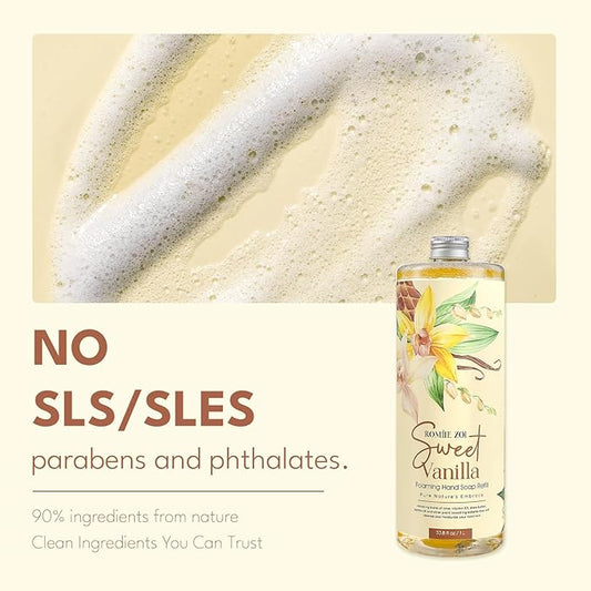 Foaming Hand Soap Refill Gift Set – Sweet Vanille Scent – 3 Pack (1000ML Each) with Dispenser, Gentle & Moisturizing Plant-Based Formula – Bulk Refill Bottles for Bathroom & Kitchen Use