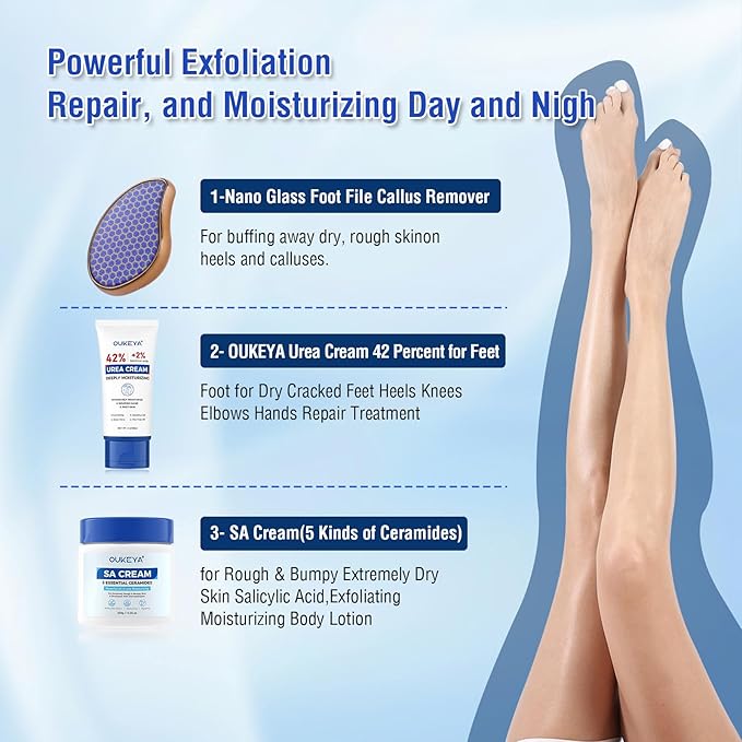 OUKEYA Urea Cream 42 Percent with 2% Salicylic Acid Tube, Urea Cream 40 Percent For Feet Maximum Strength, with Foot Callus Remover, Nano Glass Foot File