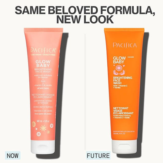 Pacifica Glow Baby Brightening Facial Cleanser 5oz – Vitamin C & Glycolic Acid (AHA) Face Wash for Radiance – Daily Cleanser for Anti-Aging Exfoliating for Smooth, Even Glowing Skin Vegan Clean Beauty