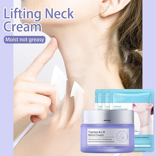 Neck Firming Cream and Neck Mask Set,Non-greasy Tighten Face Cream Skincare Moisturizer, 10 Pieces Deep Moisturizing Masks for Tightening, All Skin Type, 11 Pack