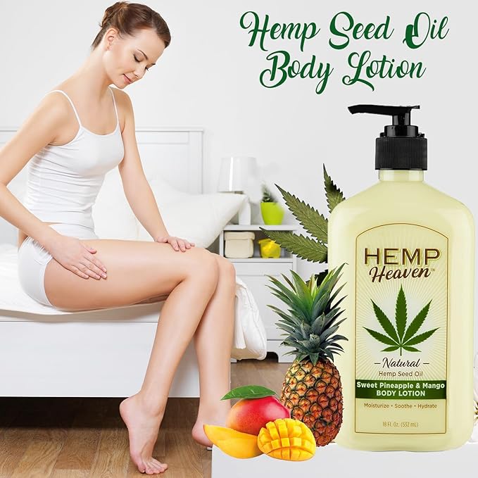 Hemp Heaven Lotion - Moisturizing Body Lotion with Natural Hemp Seed Oil & Pineapple & Mango Scent, 18 oz, Paraben-Free Hemp Lotion for Women & Men, Made in USA, Soothes & Nourishes