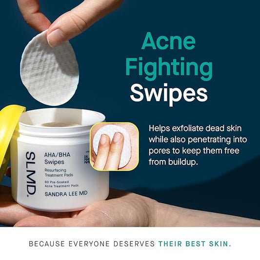 SLMD by Dr. Pimple Popper - AHA BHA Toner Pads Swipes, Salicylic Acid, Glycolic Acid & Lactic Acid - Daily Resurfacing Pads for Face & Body - Facial Exfoliating Resurface, Treat, and Prevent Acne