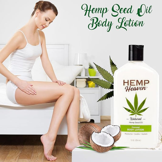 Hemp Heaven Lotion - Moisturizing Body Lotion with Natural Hemp Seed Oil & Coconut Bliss Scent, 12 oz, Paraben-Free Hemp Lotion for Women & Men, Made in USA, Soothes & Nourishes