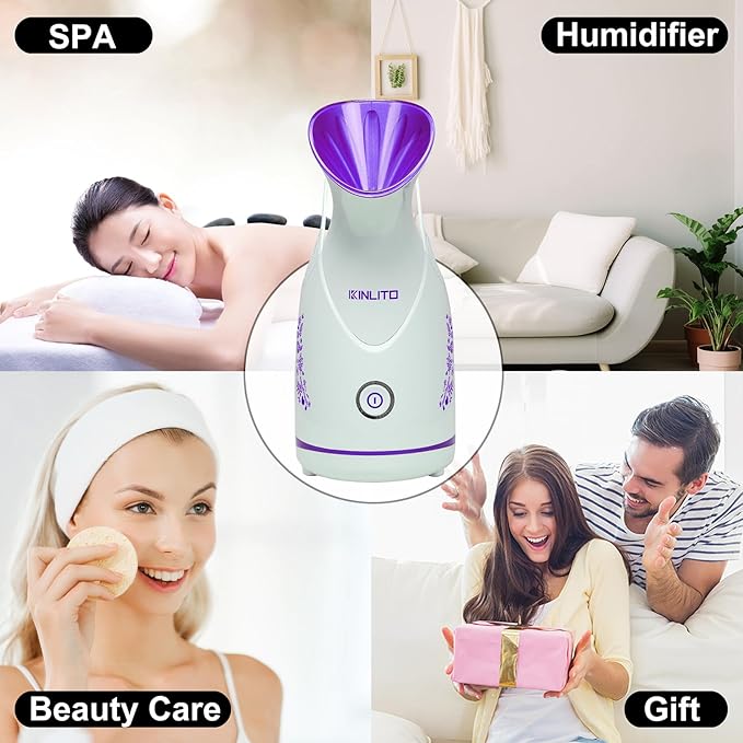 Nano Ionic Facial Steamer KINLITO Facial Steamer with Warm Mist Portable Face Humidifier for Deep Cleaning Unclog Pores with Blackhead Remover, Aromatherapy Kit for Personal Home SPA (Purple)