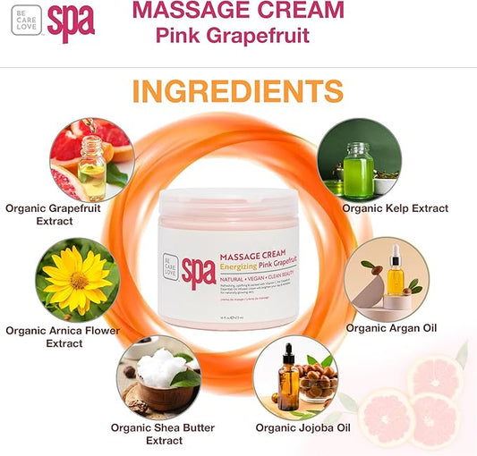 BCL SPA Massage Cream - Body Lotion & Body Cream with Organic Pink Grapefruit, Shea Butter, Aloe Vera, Vitamin E, Argan, and Almond Oils - Nourish & Revitalize skin. Home/Professional use 16 fl oz