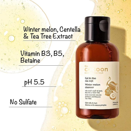Cocoon Winter Melon Gel Cleanser Vegan for Oily Skin, Gently Cleanses All Skin Types (4.73 fl oz)