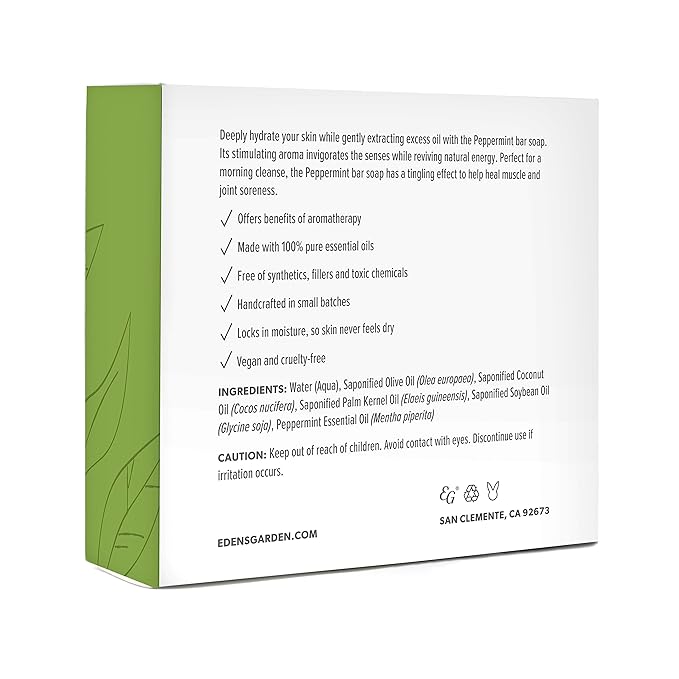 Edens Garden Peppermint Bar Soap - Natural Cold-Processed Soap with Pure Essential Oils for Hydrating, Moisturizing, & Calming Skin - Handmade Aromatherapy Bath Soap for Face & Body, 4.5 oz (127 g)