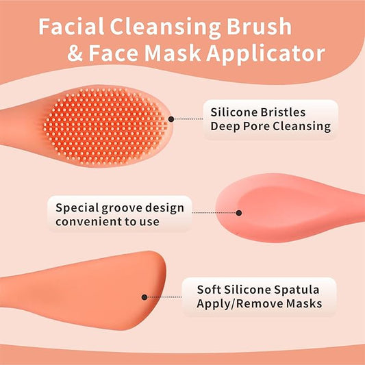 Silicone Face Scrubber, 2 in 1 Face Mask Brush, Pore Brush, Blackhead Remover, Facial Cleansing Brushes, Face Mask Applicator for Mud, Clay(Green+Orange)