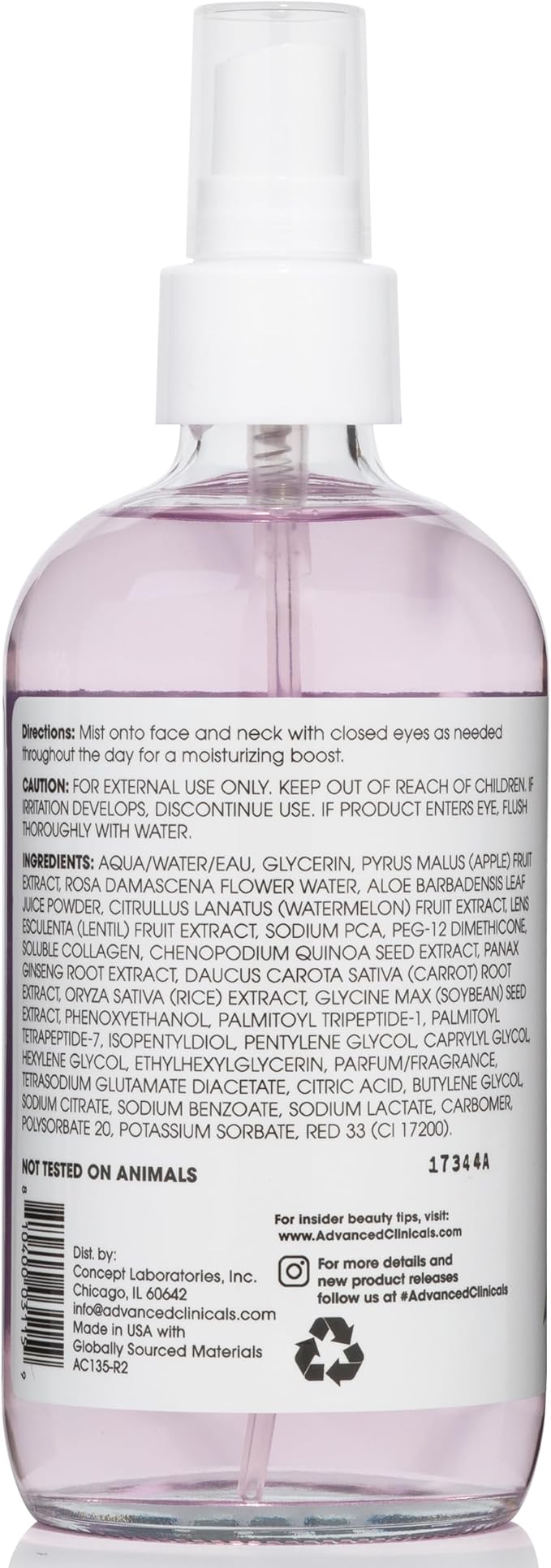 Advanced Clinicals Collagen + Rosewater Face Toner Skin Care Reviving & Hydrating Facial Mist for Face, Non-Greasy Instant Hydration Face Spray W/Pure Rose Water, Collage, & Natural Extracts, 8 Fl Oz