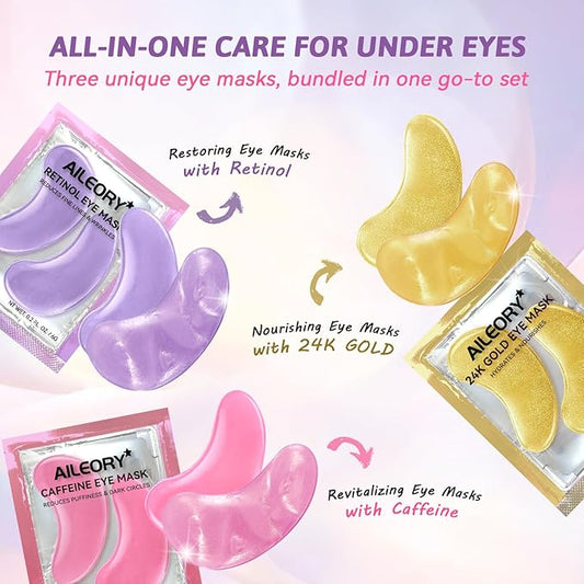 Under Eye Patches for Dark Circles, Puffiness, Fine Lines, Eye Mask Set with Retinol, 24K Gold, Caffeine, Gel Mask for Birthday & Spa Party Favors, Skincare Gift for Women & Men, 24 Pairs