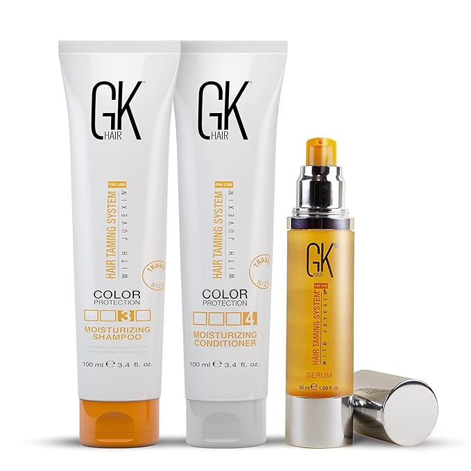 GK HAIR Global Keratin Moisturizing Shampoo and Conditioner Sets (3.4 Fl Oz/100ml) with Anti Frizz Serum Argan Oil (1.69 Fl Oz/50ml) for Dry Damaged Repair- All Hair Types Sulfate Paraben Free Unisex