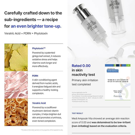 MILLIMILLI MediAmpoule – Vita Serum | Brightening Vitamin C Face Ampoule with Vitamin E, B5 & Antioxidants | Dark Spot Corrector, Tone-Up & Radiance Booster Korean Skin Care, 15ml