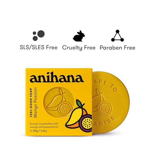 ANIHANA Feel-Good Soap 3 Pack with Coconut Oil and Shea Butter, Gentle Cleansing, Paraben Free, Cruelty Free, Refreshing Mango Passion Scent, 4.2 oz each