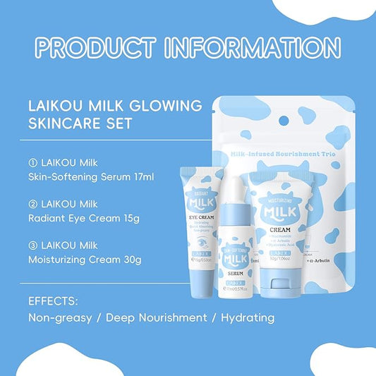 LAIKOU Skin Care Set, Moisturizer Face Cream, Travel Size Toiletries with Milk Eye Mask, Lip Mask, Eye Cream, Serum, Face Cream Mother's Day Christmas Birthday Daughter Wife
