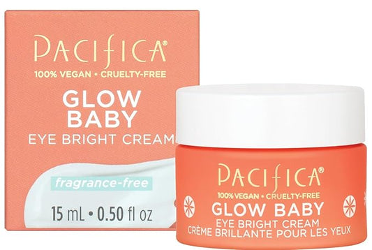 Pacifica Glow Baby Brightening Eye Cream – Vitamin C Under Eye Cream for Dark Circles & Puffiness, Caffeine-Infused Eye Brightener for Tired Eyes Fragrance-Free 0.5 oz Clean Vegan Dermatologist Tested