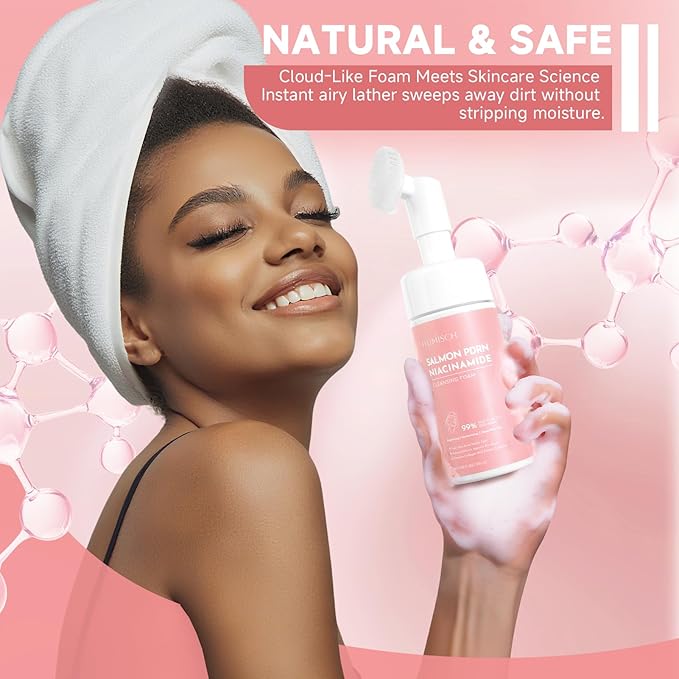 Salmon DNA PDRN Facial Cleanser | Low pH Hydrating Daily Foaming Face Wash with Soft Massage Heads | PDRN, Collagen & LHA | Gentle Pore Care & Radiant, Balanced-Looking Skin | 2PCS