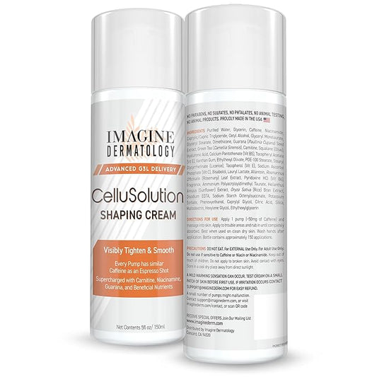 CelluSolution Caffeine Body Cream – Caffeine, Guarana, Licorice, & Niacinamide with Hyaluronic Acid, Hydrating Skin Cream Mess-Free Pump Bottle, 150ml/5oz - Island-Inspired Fragrance