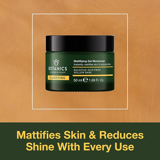 Botanics Clarifying Gel Moisturizer - Mattifying Facial Moisturizer with Salicylic Acid from Willow Bark - Reduces Shine & Improves Skin Texture - Vegan & Cruelty-Free (1.69 Fl Oz)