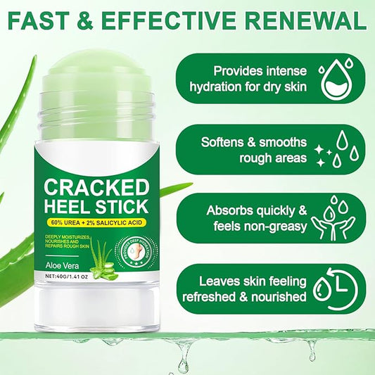 60% Urea Cream plus 2% Salicylic Acid, Cracked Heel Repair Balm Stick for Dry Cracked Feet Treatment,Foot Hand Cream Stick for Smoothing Hands Elbows Feet Knees,Moisturizes and Hydrates the Dry Skin