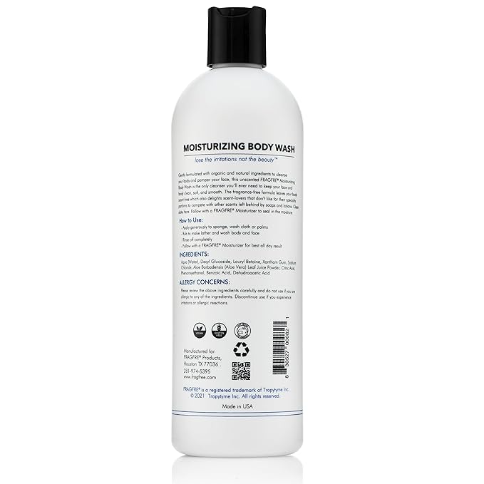 Moisturizing Body Wash 16 oz: Gentle Body and Facial Cleanser - Sulfate-Free and Fragrance-Free - Suitable for Normal, Oily, Dry, and Sensitive Skin Types - Vegan, Gluten-Free, and Cruelty-Free - Unscented and Hypoallergenic (1 Pack 16 oz)