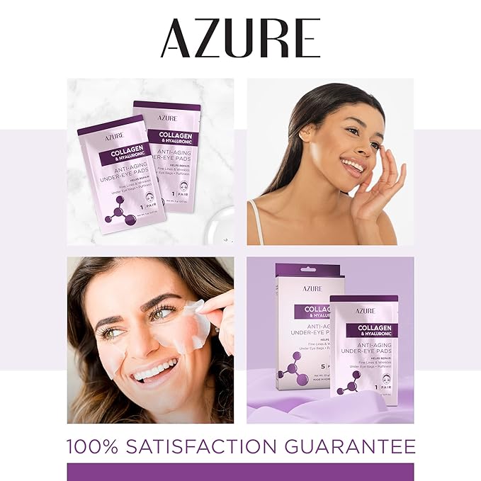 Azure Cosmetics Collagen & Hyaluronic Acid Anti Aging Under Eye Pads - Lifting & Moisturizing Eye Mask Patches - Reduces Fine Lines, Wrinkles, Dark Circles & Puffiness - Made in Korea - 5 Pairs