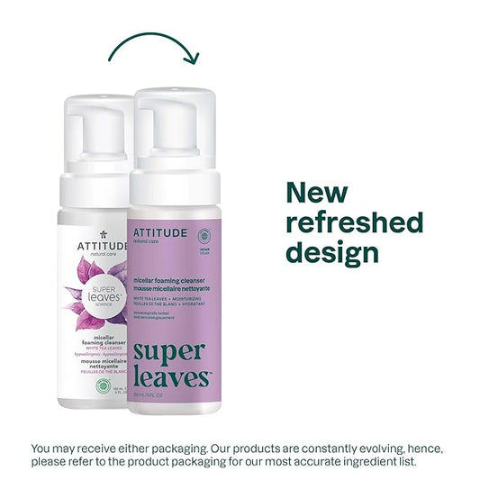 ATTITUDE Micellar Foaming Facial Cleanser, EWG Verified, Dermatologically Tested, Plant and Mineral-Based, Vegan, Coconut & Wildberries Scent, 5 Fl Oz