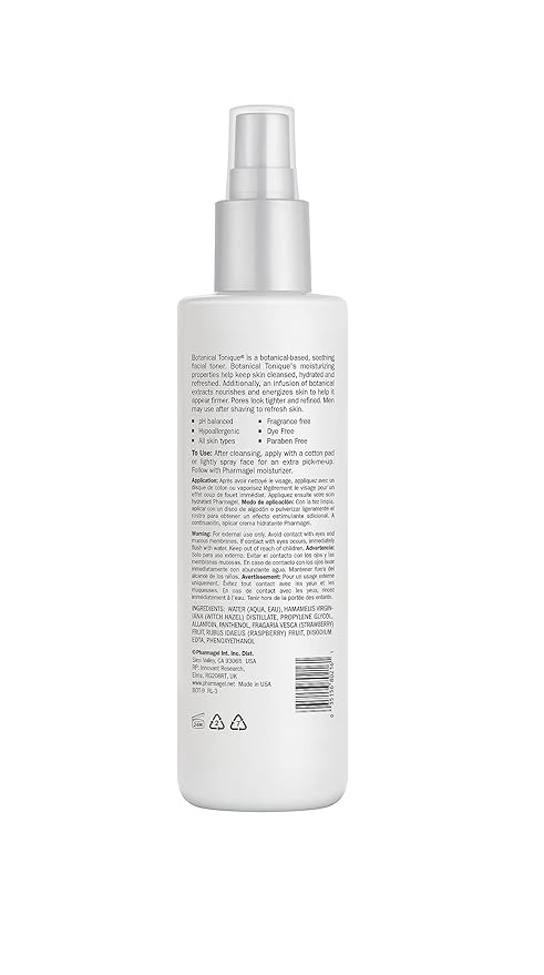Pharmagel Botanical Tonique Facial Toner for All Skin Types | Tone Skin & Pore Minimizer | Refreshing and pH Balancing | Face Moisturizer Toner - 8.0 fl. oz.