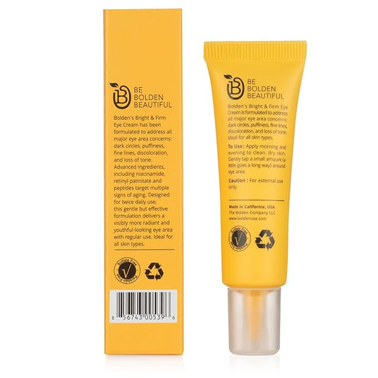 BOLDEN Bright & Firm Eye Cream | Under Eye Cream for Dark Circles & Puffiness | Hydrates and Improves Wrinkles | Fragrance Free | 0.5 Fl Oz