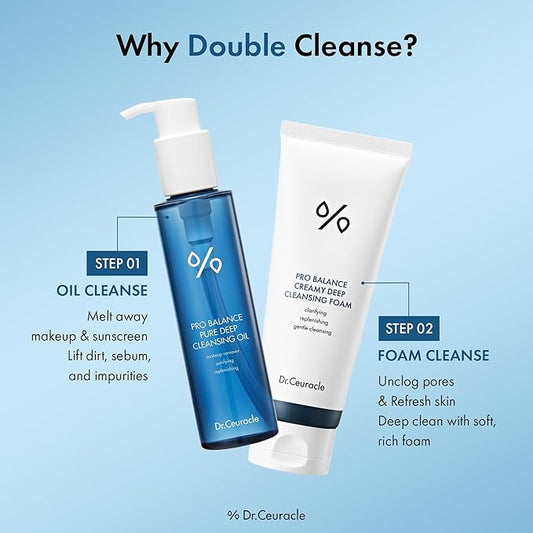 Dr.Ceuracle Pro Balance Cleanser Duo Set (Cleansing Oil & Foam) - Hydrating pH Balanced Daily Facial Wash for All Skin Types