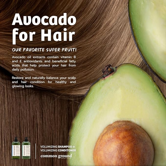 Common Ground All Natural Shampoo and Conditioner Set; Paraben and Cruelty Free, Organic, Vegan, Plant-Based Formula, Botanical Scent and Avocado Oil Extract, for Men and Women