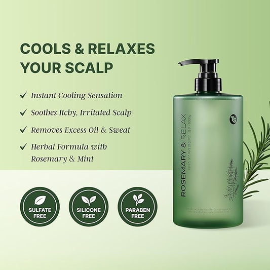 TS Rosemary & Relax Shampoo (1000g) Hydrating & Calming | Natural Ingredients | Sulfate-Free | Korean Shampoo
