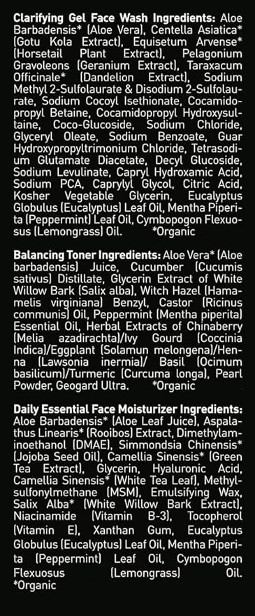 Brickell Men's Daily Face Cleanse Routine for Oily Skin, Alcohol Free Toner, Gel Facial Wash and Moisturizer, Natural and Organic, Scented