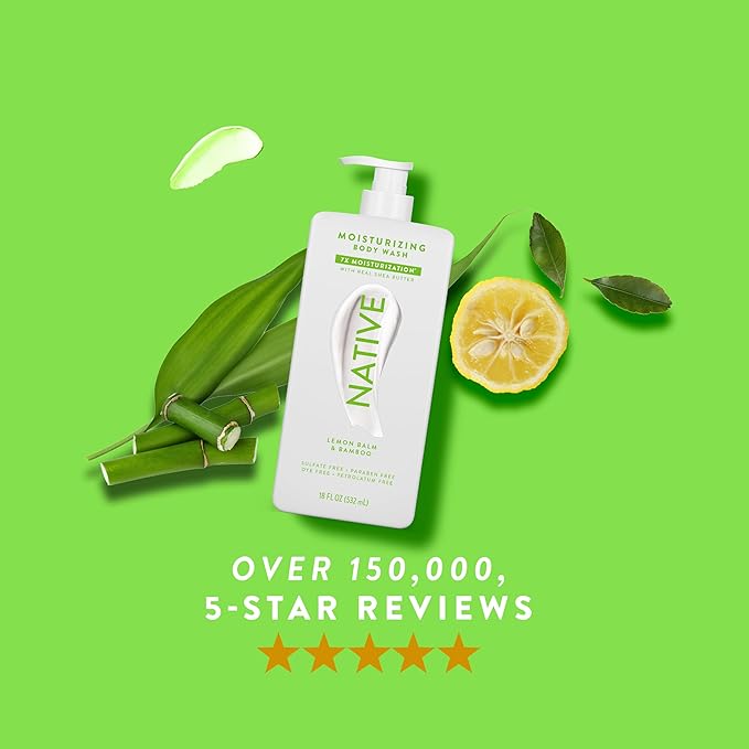 Native Moisturizing Body Wash Contains Naturally Derived Ingredients | For Women & Men, Sulfate, Paraben, & Dye Free Leaving Skin Soft and Hydrated | Lemon Balm & Bamboo 18 oz