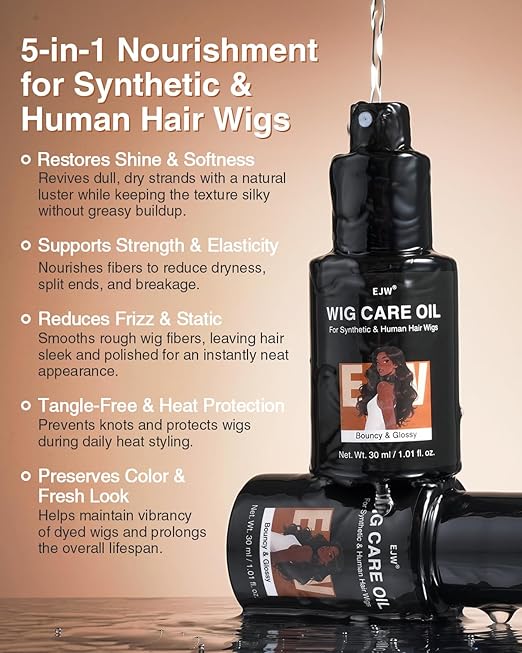 EJW Wig Treatment Oil Spray – Argan, Coconut & Jojoba Blend – Anti-Frizz Serum for Synthetic & Human Hair Wigs – Smooths, Adds Shine & Extends Wig Life – 1.01 fl. oz