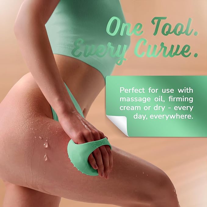 Anti-Cellulite Silicone Massager Brush - Deep Tissue Body Scrubber for Cellulite Remover, Skin Firming & Lymphatic Drainage - Exfoliating Massage Tool with Grip Handle for Legs & Body - Green