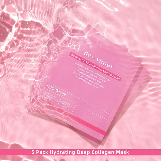 Collagen Face Mask: Deep Collagen Overnight Mask, Anti Aging Lifting Mask, Hydrating Face Mask for All Skin Types, Pore Minimizing, Elasticity Skin, 5 Pack