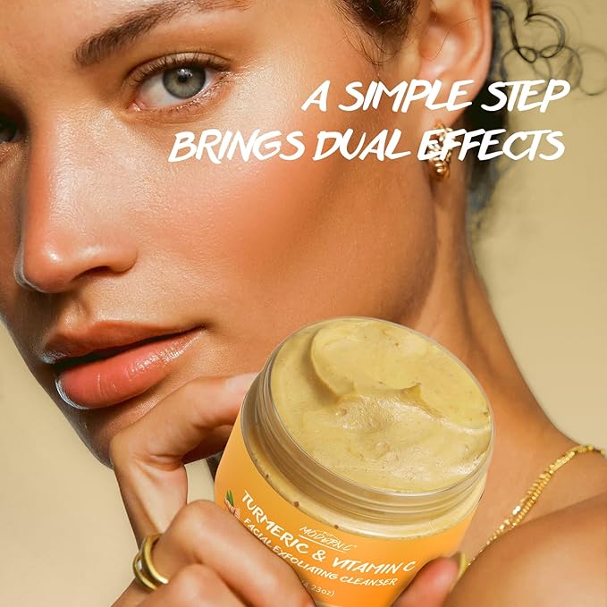 Turmeric Exfoliating Face Wash Vitamin C Facial Cleanser Microdermabrasion Exfoliator Face Scrub Foaming Cleanser Removing Blackhead Acne Moisturizing Soft Natural Skin Care for Women Men