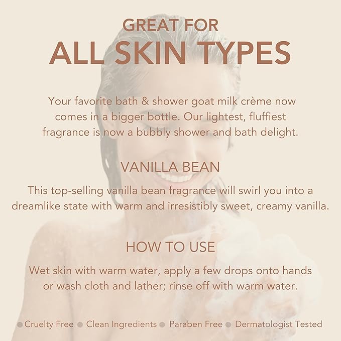 Dionis Goat Milk Skincare Vanilla Bean Bath Soap & Liquid Shower Crème, Skin Moisturizer & Hydrating Body Wash Made in The USA, Cruelty Free Shower Gel For Sensitive Skin, 14.5 oz Bottle