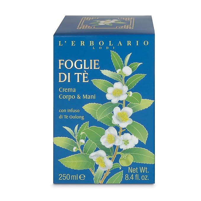 L'Erbolario Body and Hand Cream - Toning and Moisturizing Hand Lotion for Women and Men with Cocoa Butter - Citrus Floral Scent - Tea Leaves - 8.4 oz