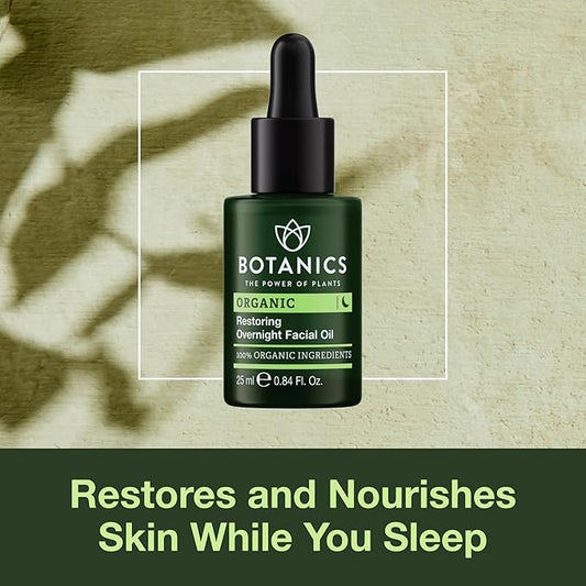 Botanics Organic Restoring Overnight Face Oil for Women & Men - Powered by Rosehip Oil - Lightweight, Non-Greasy & Hydrating - Vegan & Cruelty-Free Skincare (0.84 Fl Oz)