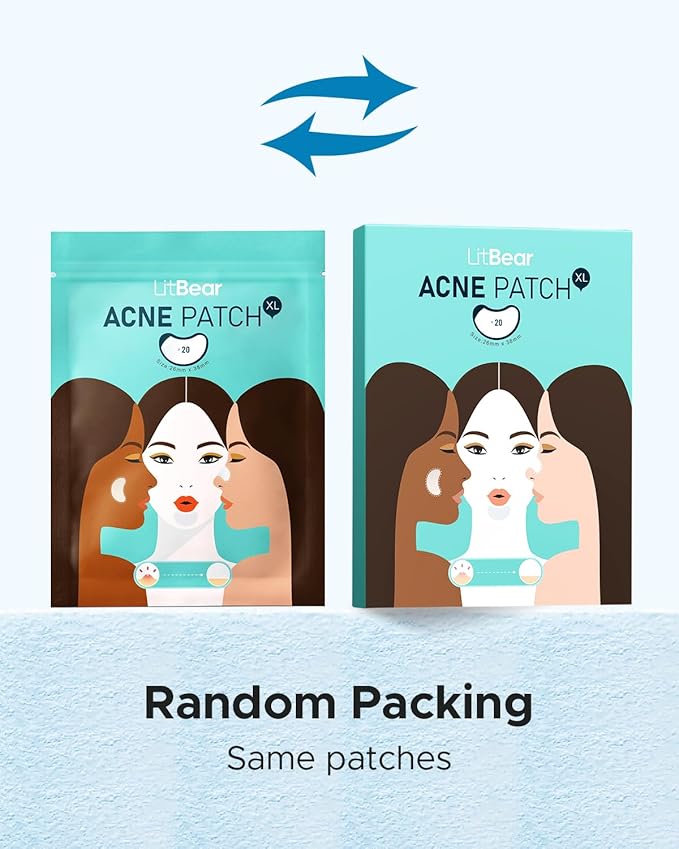 LitBear Acne Patches Large, Hydrocolloid Pimple Patches for Breakouts, Zit and Blemish, Large Acne Patches for Face, Chin, Back and Body with Tea Tree & Calendula Oil