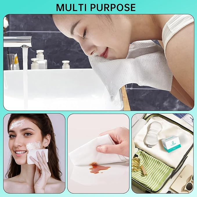 ONLYCARE Disposable Face Towel, Biodegradable Face Towels, 10" x 12" Super Thick Soft Facial Towels, 50Count&15Count Face Towelettes Disposable for Sensitive Skin, Makeup Remover Dry Wipes, 2 Pack