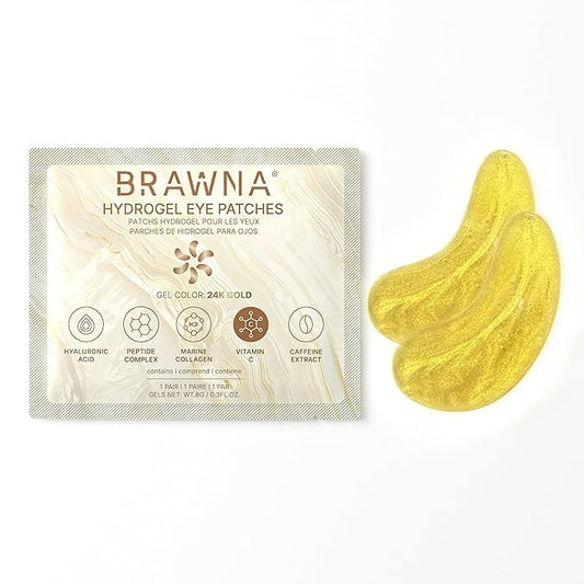 BRAWNA Under Eye Patches – Hydrogel Masks with Vitamin C, Caffeine & Collagen – For Dark Circles, Puffy Eyes, Wrinkles & Tired Skin – 24K Gold Skincare – 24 Pairs