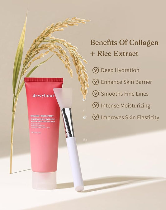 Collagen Night Wrapping Mask, Rice Mask for Face, Peel Off Face Mask for Elasticity, Hydrating & Glow, Korean Skin Care, 2.53 FL.OZ