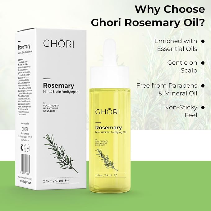 Rosemary, Mint & Biotin Fortifying Hair Oil | Stimulates Hair Growth & Strengthens Follicles| Essential Oils for Healthy Scalp | Fast-Absorbing, Silicone-Free | 2 fl oz (59ml)