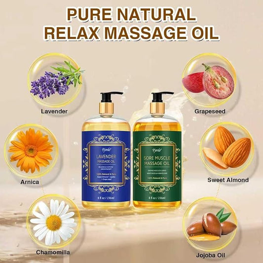 2 Pack Body Massage Oil for Massage Therapy, Sore Muscle Arnica Oil & Lavender Massage Oil for Pain Relief, Massage Relaxing Oil for Calming, Soothes Joints & Muscle, Spa Gift for Him Her